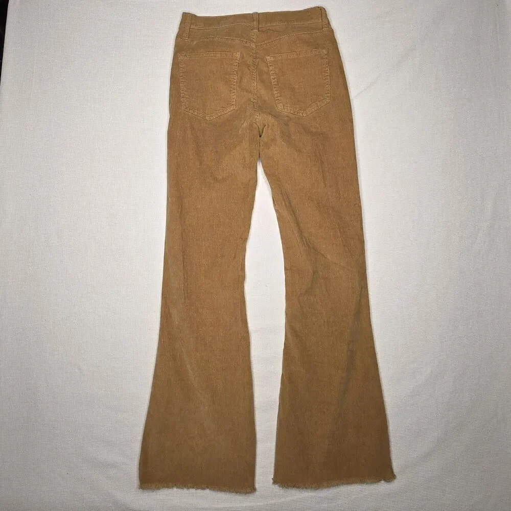 ReGeneration by Celebrity Pink Flower Beige Brown Corduroy Flare Leg Pants 5/27